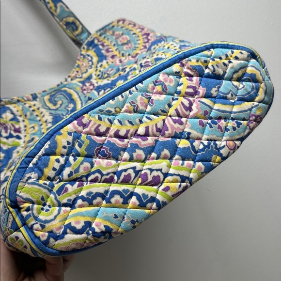 Vera Bradley Villager Quilted Tote Bag Blue Tic Tac Floral Fabric Purse Small - Picture 7 of 8